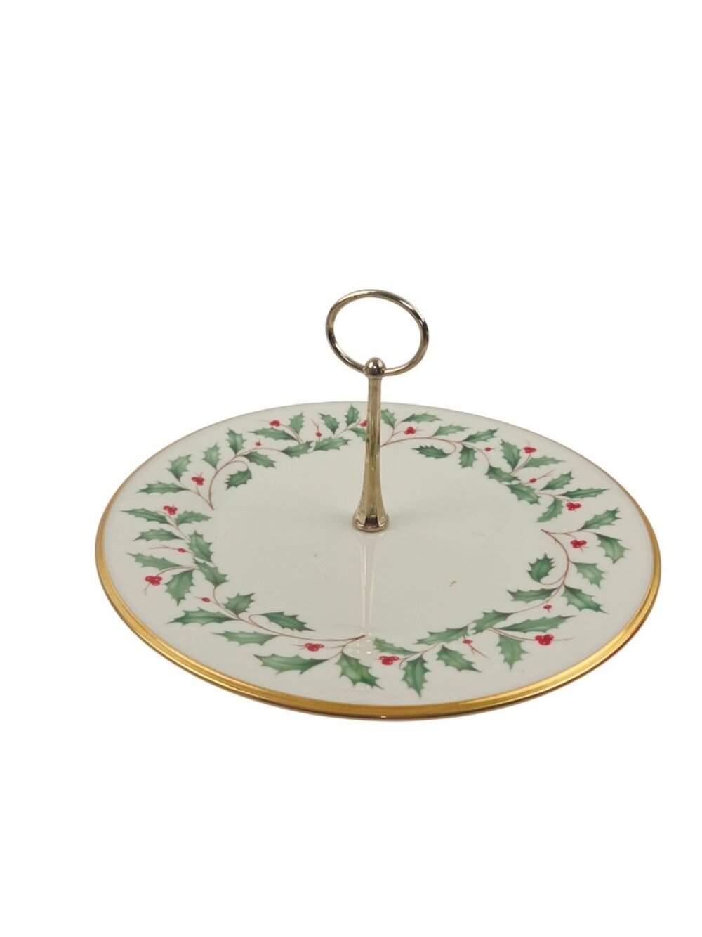 Lenox Holiday Round Serving Plate Holly And Berry Wreath Pattern Gold Trim